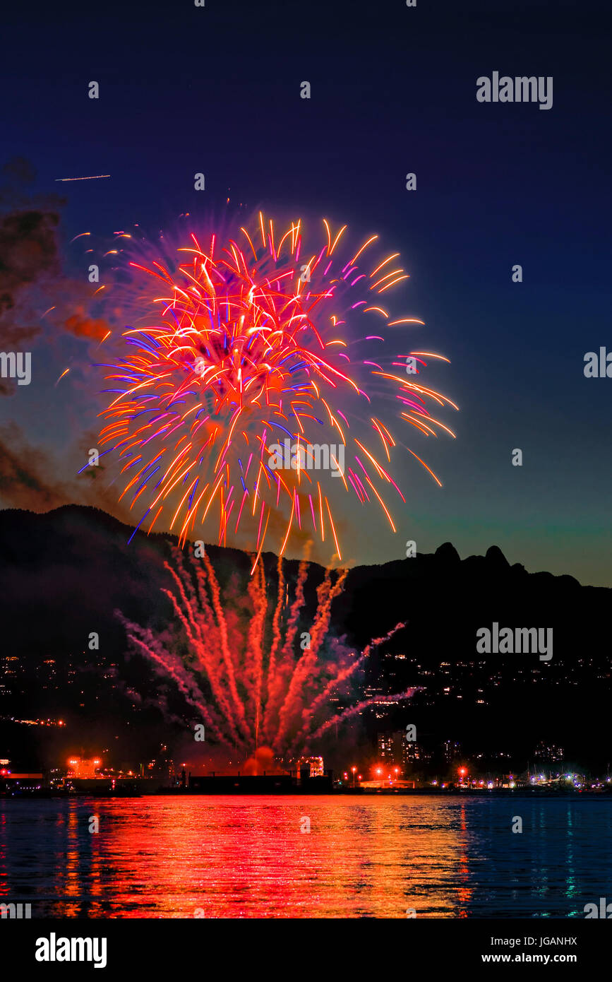 Canada Day Fireworks, Vancouver, British Columbia, Canada. Stock Photo