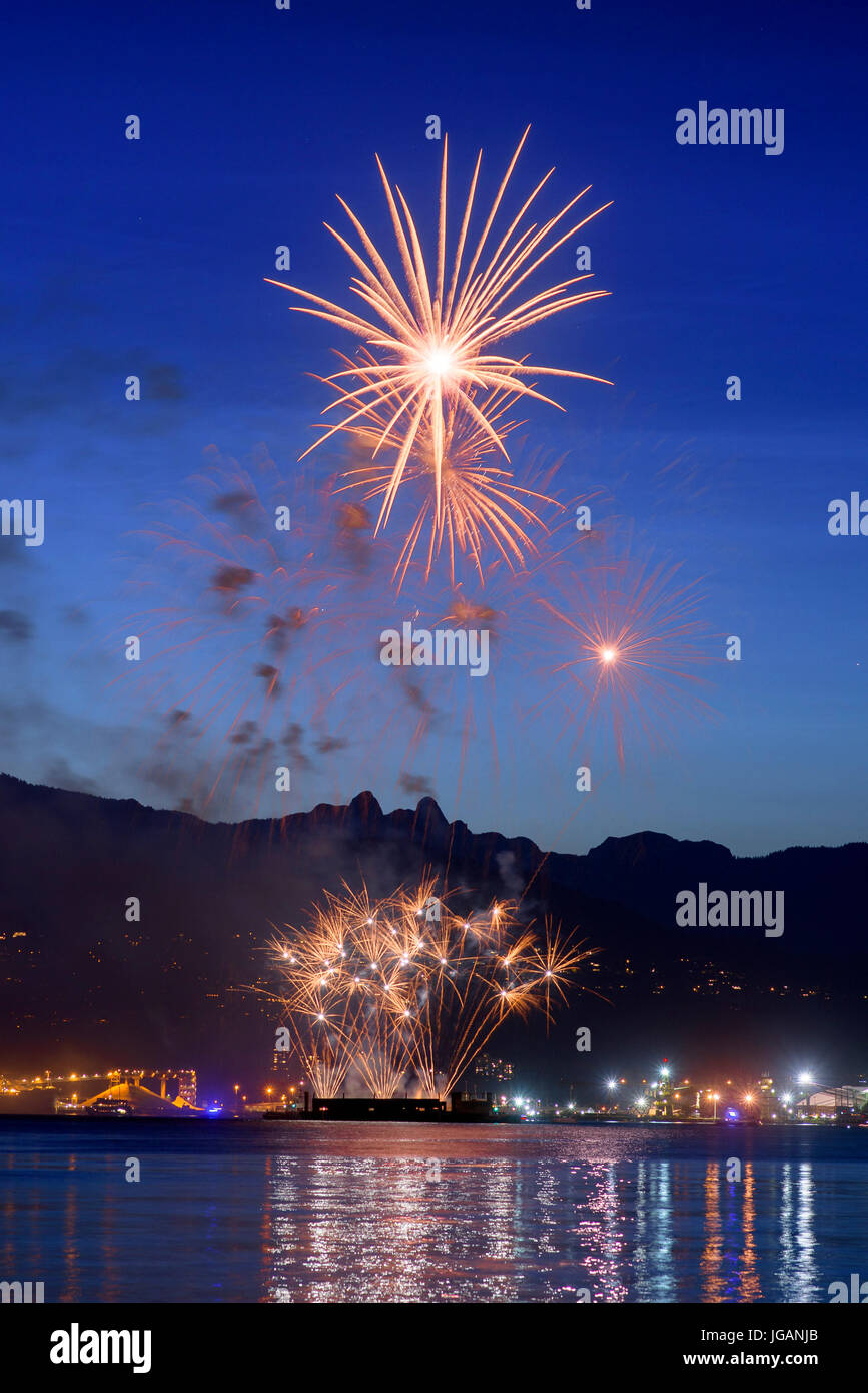 Canada Day Fireworks, Vancouver, British Columbia, Canada. Stock Photo