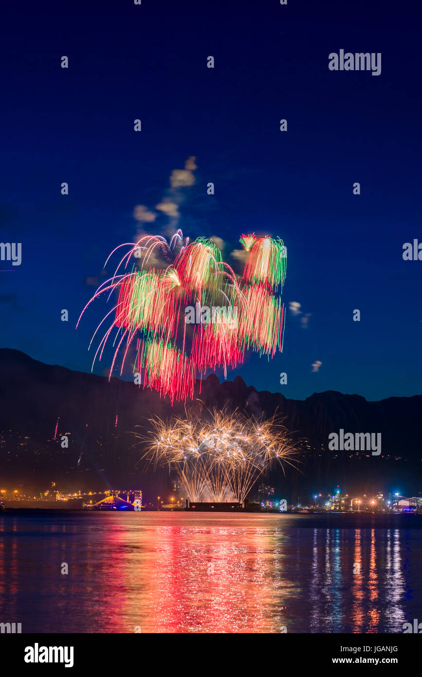 Canada Day Fireworks, Vancouver, British Columbia, Canada Stock Photo