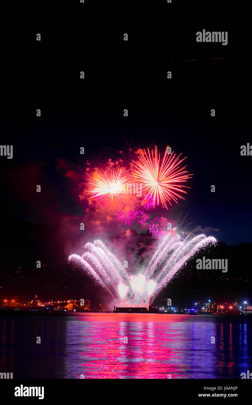 Canada Day Fireworks, Vancouver, British Columbia, Canada Stock Photo