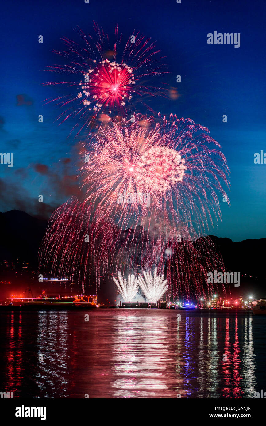 Canada Day Fireworks, Vancouver, British Columbia, Canada. Stock Photo