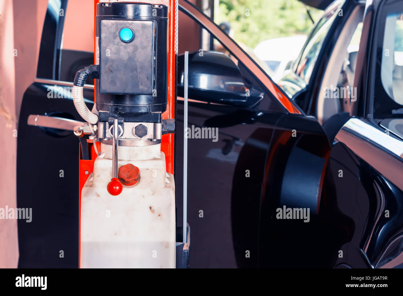 Motor Mechanic Machine Checking Inside A Car With A Portable Stock