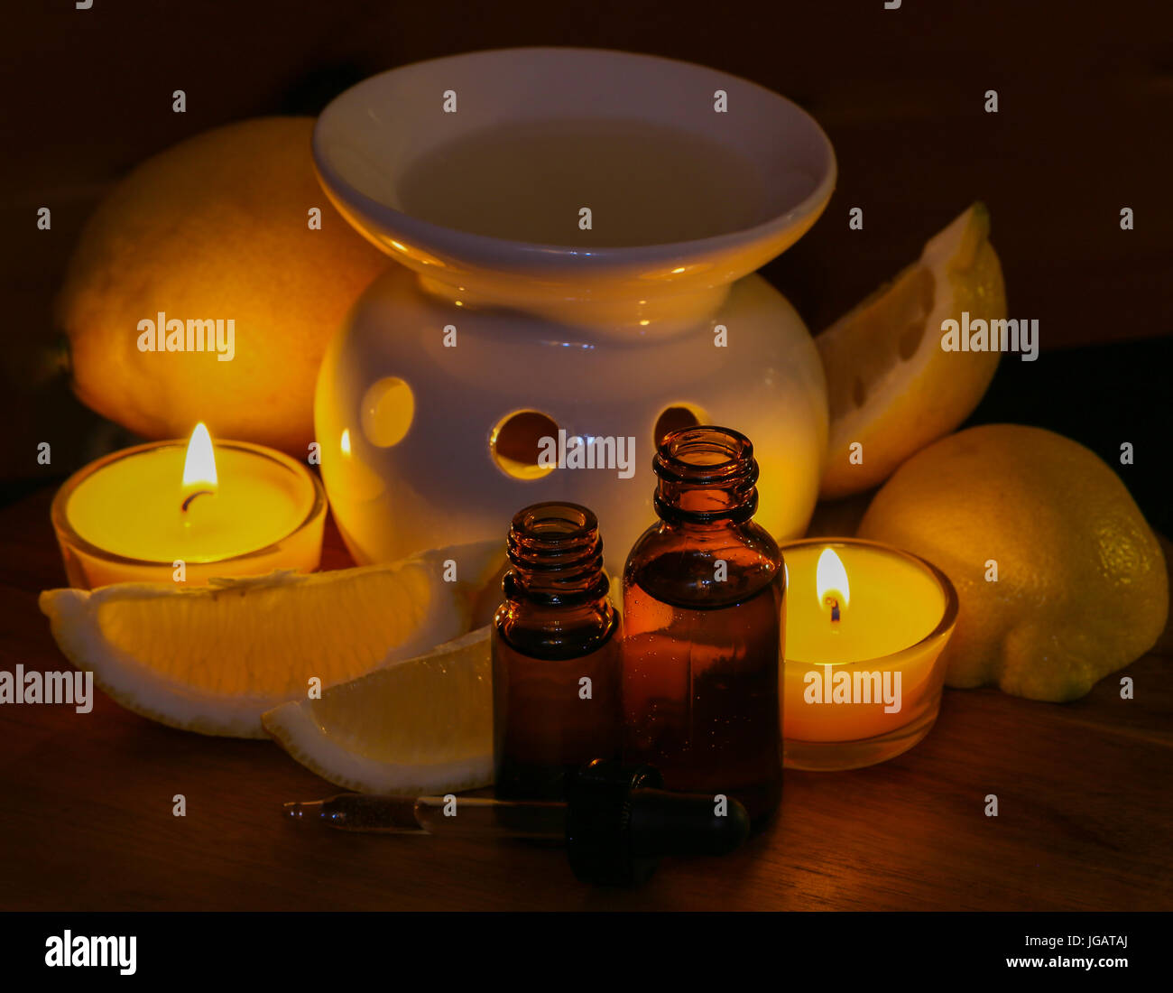 Aromatherapy tools creating a peaceful and relaxing ambience Stock