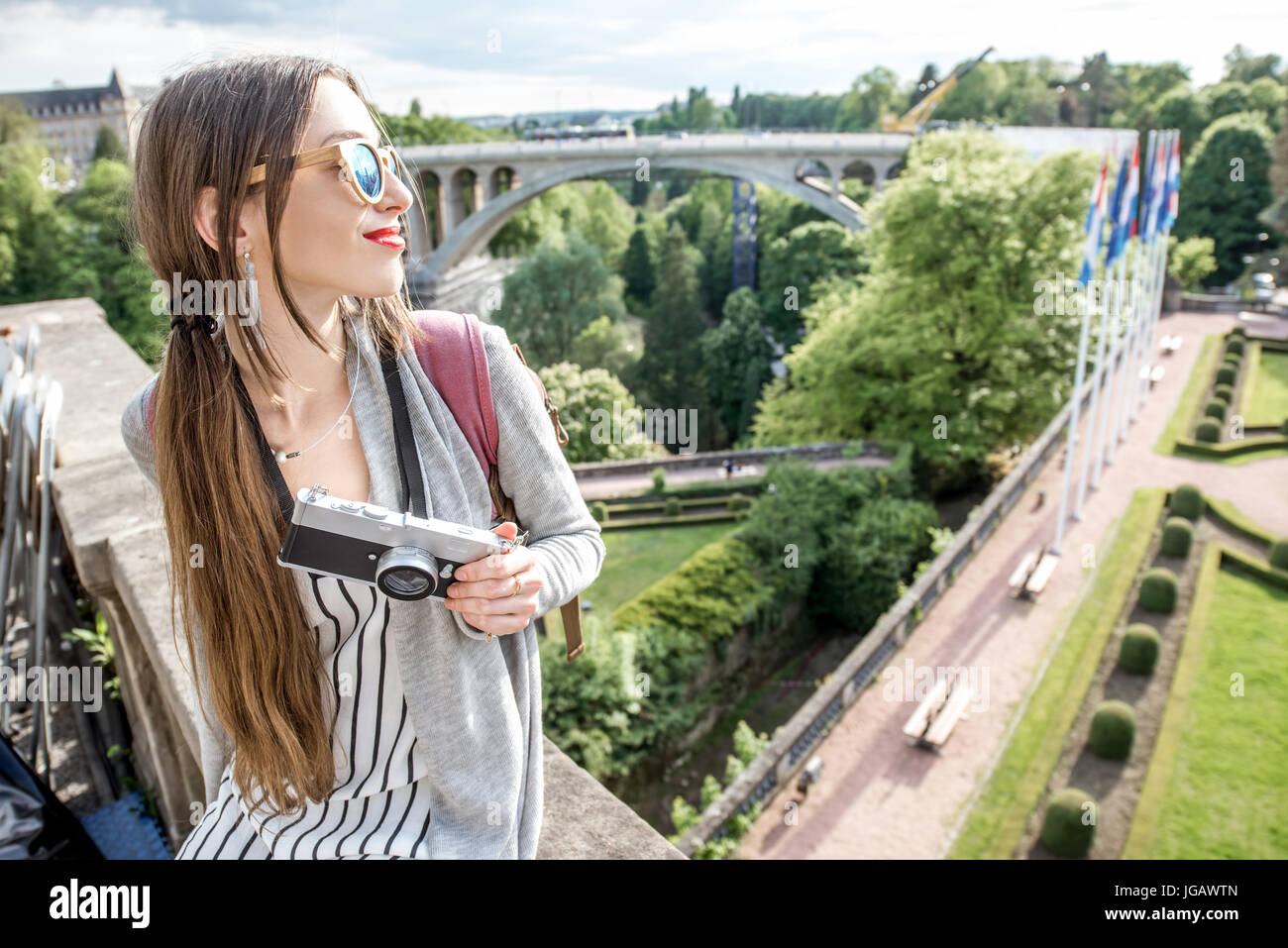 Woman traveling in Luxembourg Stock Photo