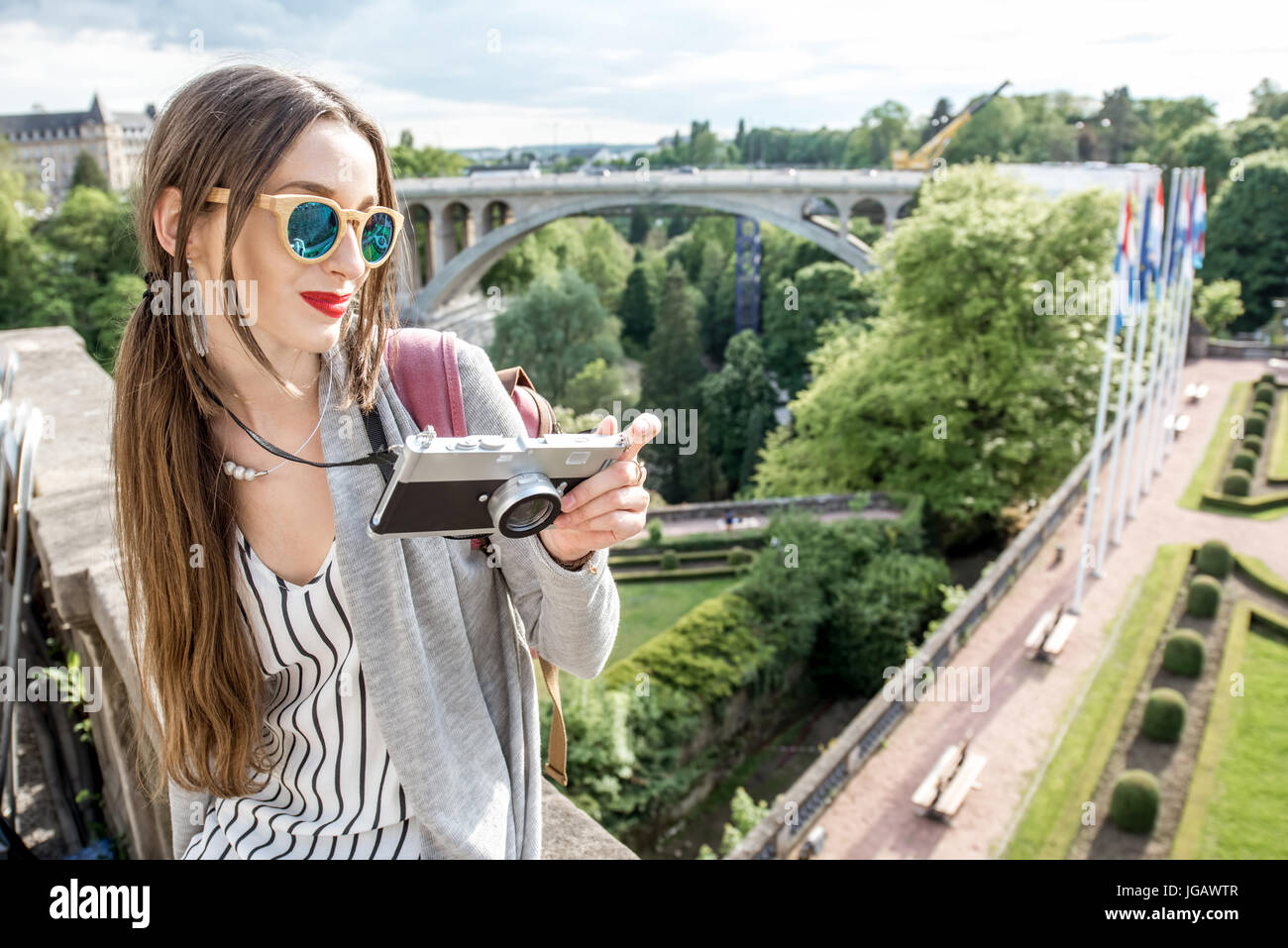 Woman traveling in Luxembourg Stock Photo