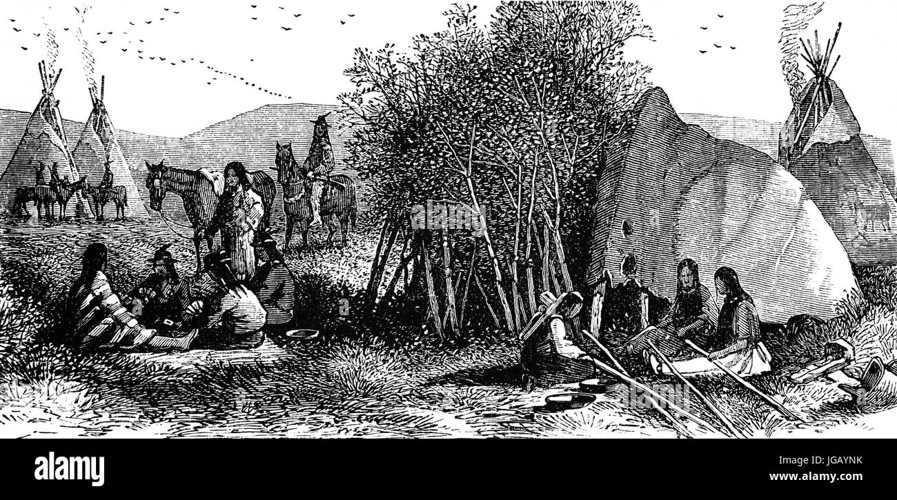 A native American 'Indian' camp in the state of Nebraska, United States of America Stock Photo
