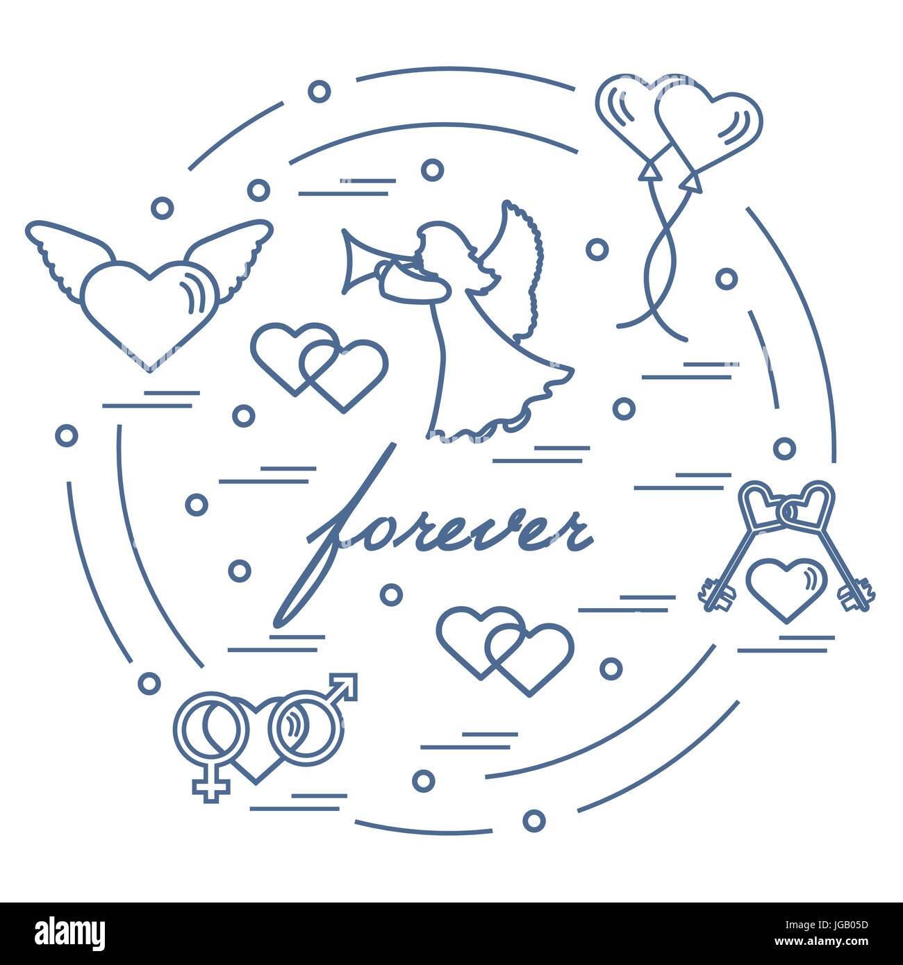 Cute vector illustration with different love symbols: hearts, air ...