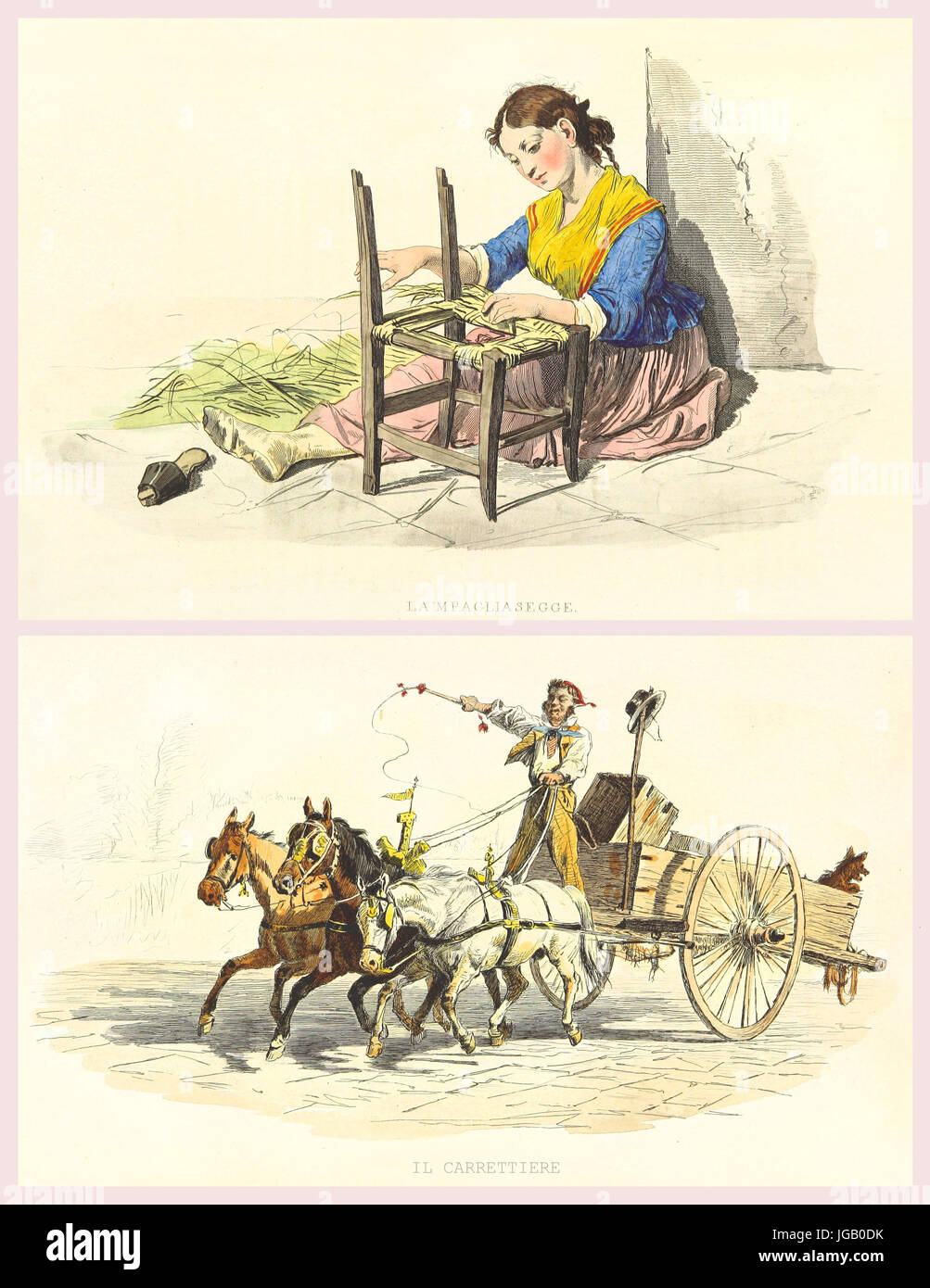 Double old illustration of Neapolitan people and life. By Palizzi and Cucinotta publ. on Usi e Costumi di Napoli.., Ed. Nobile, Napoli, 1853-58 Stock Photo