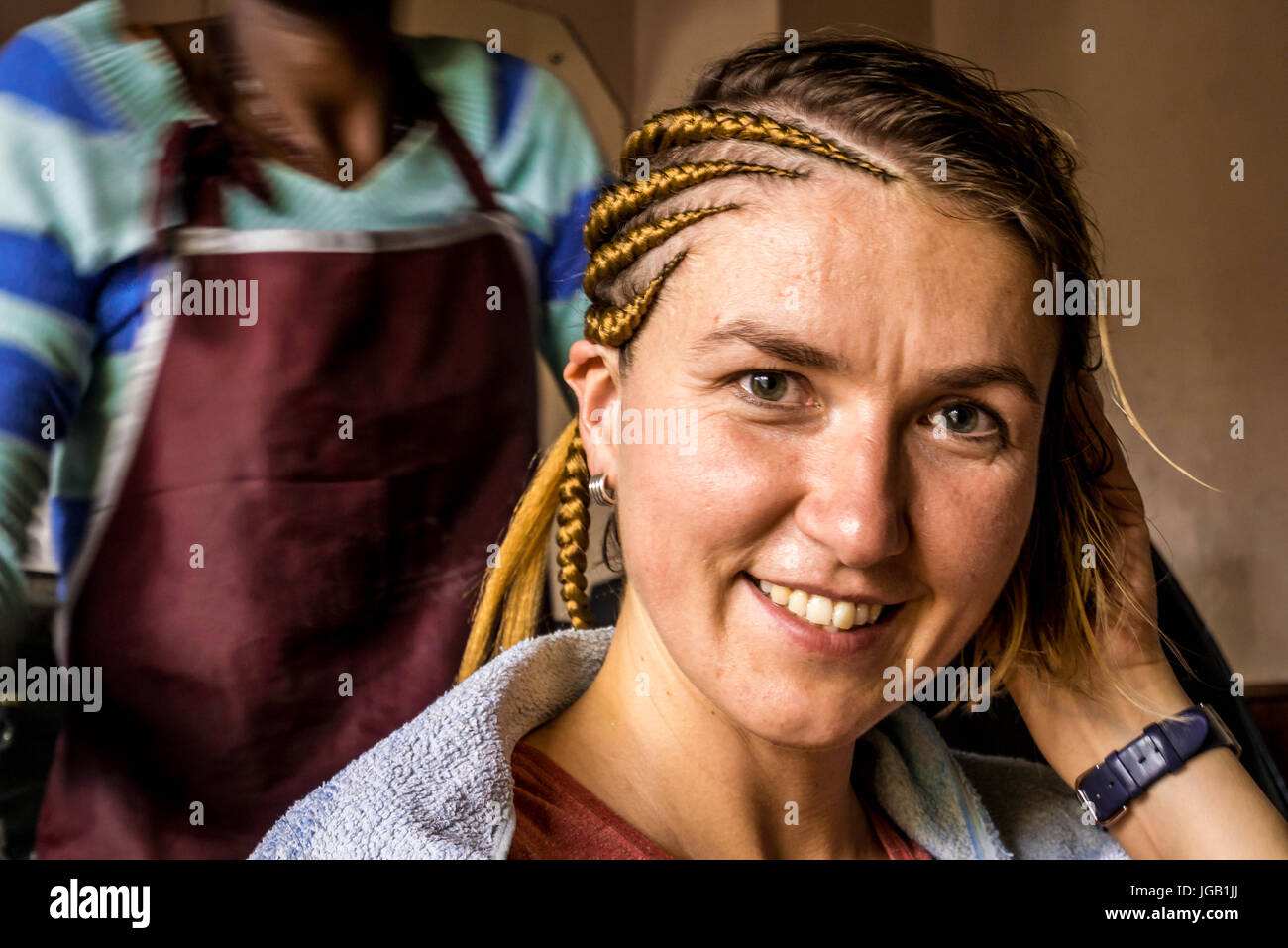 Braiding In Hairdresser Salon In Nairobi Kenya East Africa