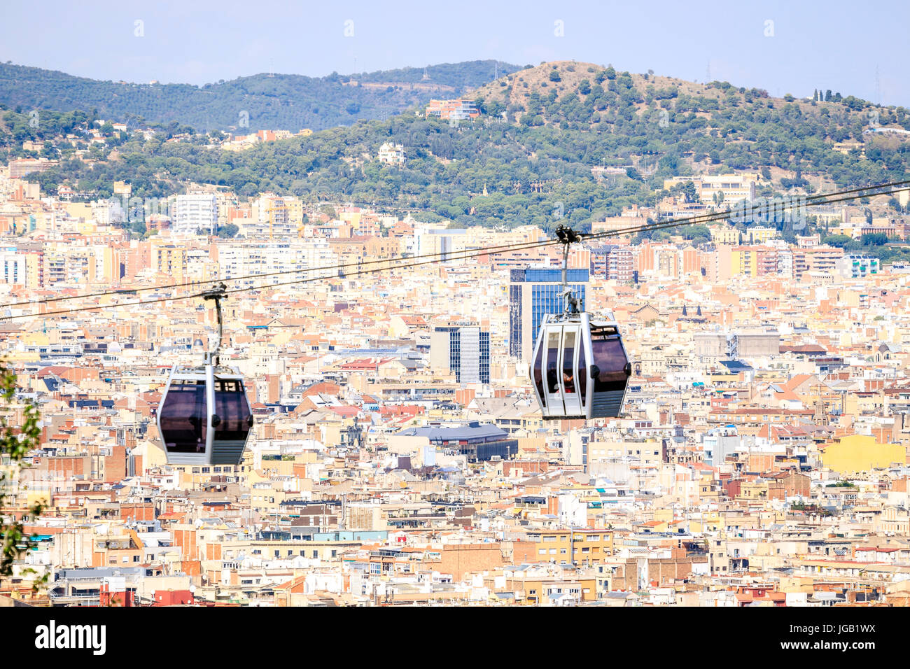 Cable car between coast and Montjuic hill, Barcelona, Spain Stock Photo ...