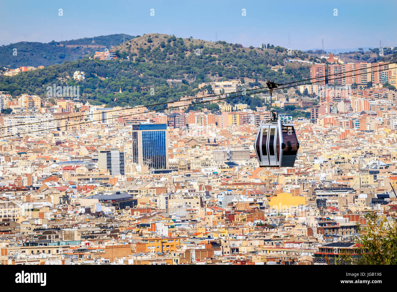 Cable car between coast and Montjuic hill, Barcelona, Spain Stock Photo ...