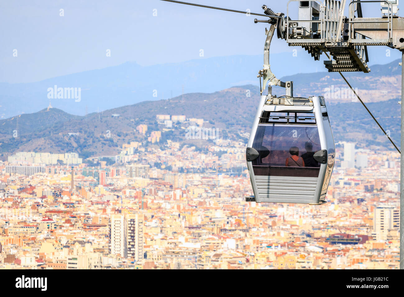 Cable car between coast and Montjuic hill, Barcelona, Spain Stock Photo ...