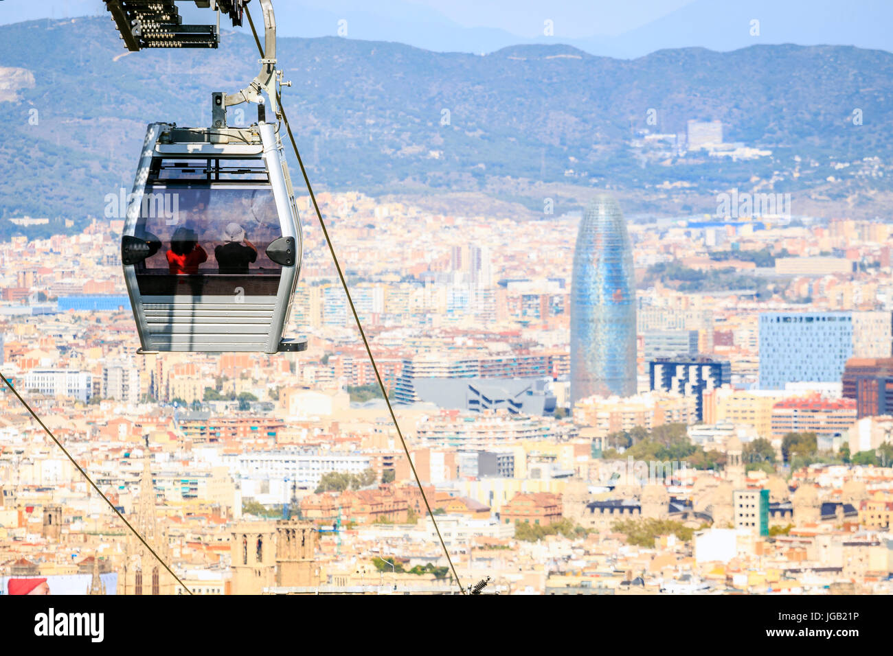 Cable car between coast and Montjuic hill, Barcelona, Spain Stock Photo ...