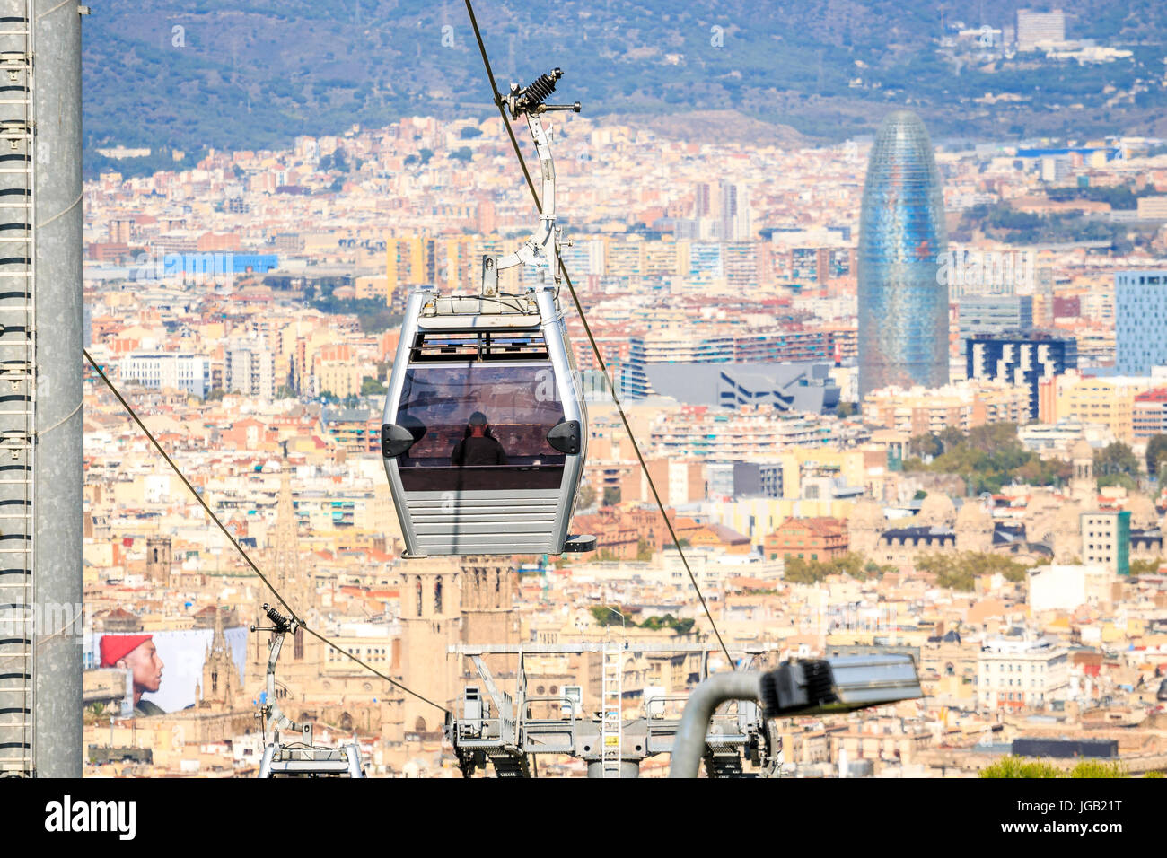 Cable car between coast and Montjuic hill, Barcelona, Spain Stock Photo ...