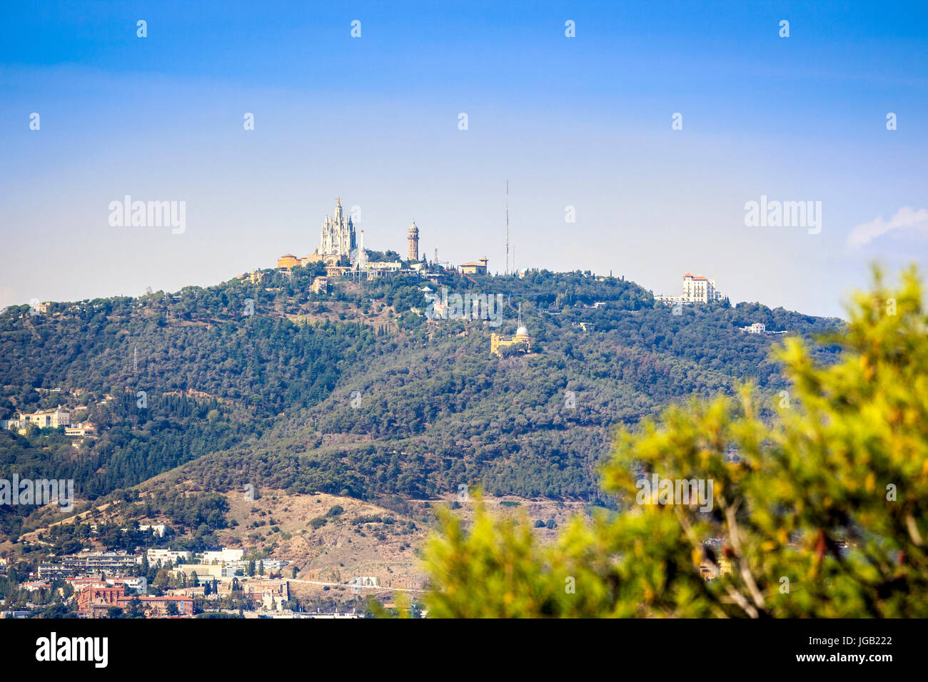 Tibidabo amusement Park and church of sacred heart, Barcelona, Catalonia Stock Photo