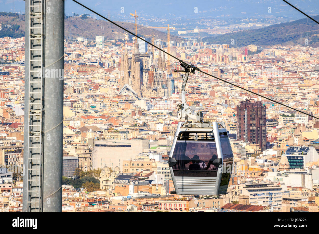 Cable car between coast and Montjuic hill, Barcelona, Spain Stock Photo ...