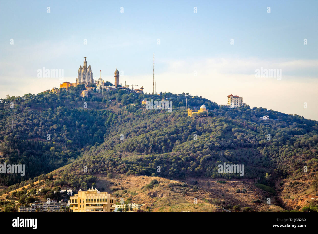 Tibidabo amusemnet Park and church of sacred heart, Barcelona, Catalonia Stock Photo