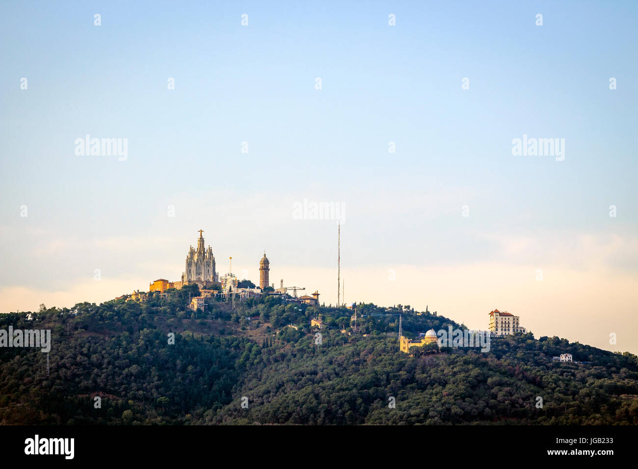 Tibidabo amusemnet Park and church of sacred heart, Barcelona, Catalonia Stock Photo