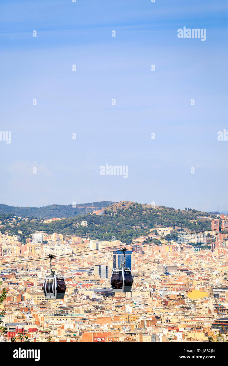 Cable car between coast and Montjuic hill, Barcelona, Spain Stock Photo ...