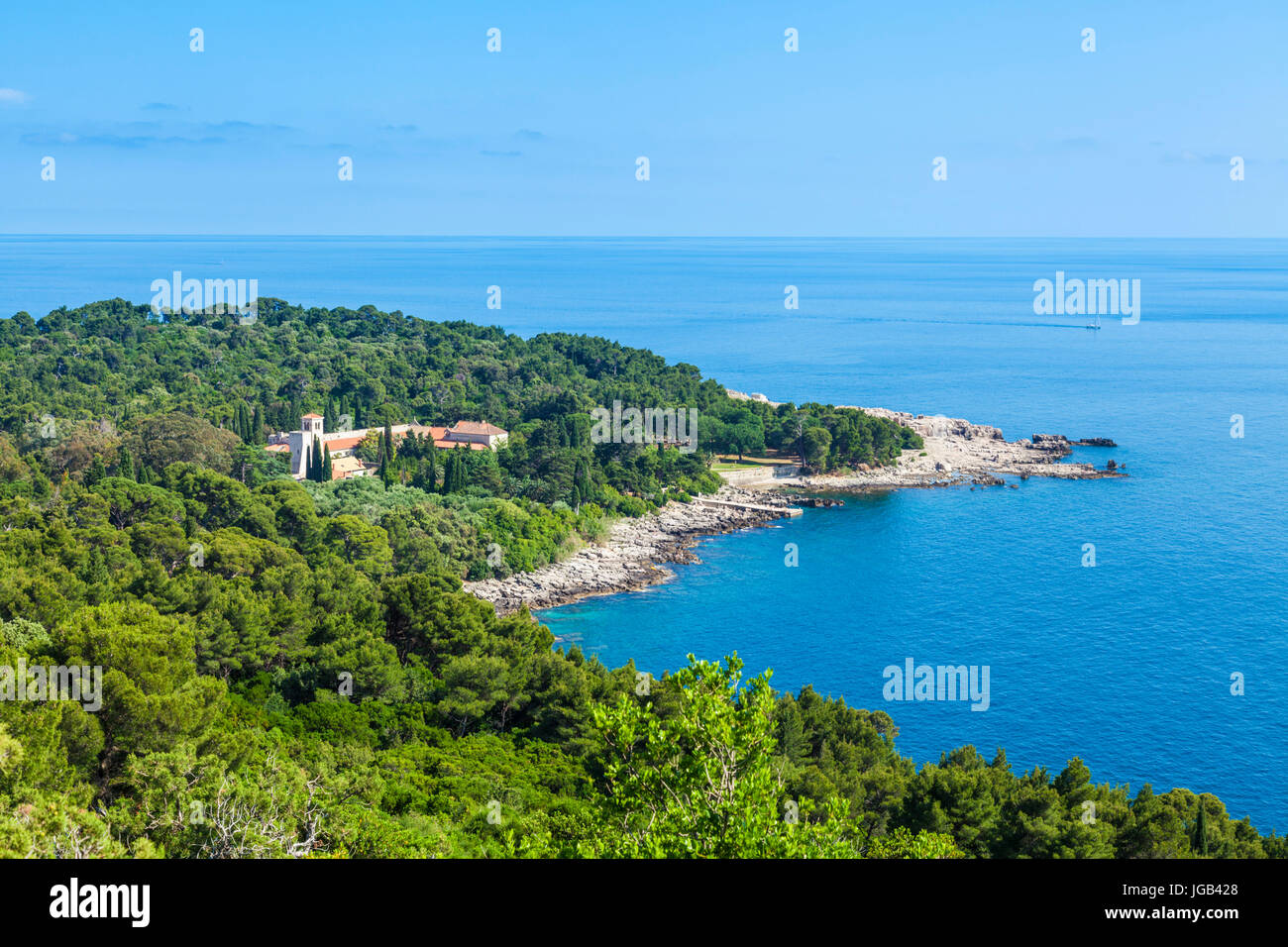 Croatia Dubrovnik Croatia Dalmatian coast aerial view of  Lokrum island Dubrovnik Benedictine Monastery Of St Mary Adriatic sea dubrovnik Croatia Stock Photo