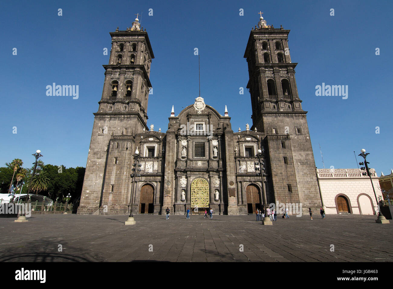 PUEBLA CITY, PUEBLA, MEXICO - 2012: The Puebla Cathedral is a colonial cathedral located in the city's historic center. Stock Photo