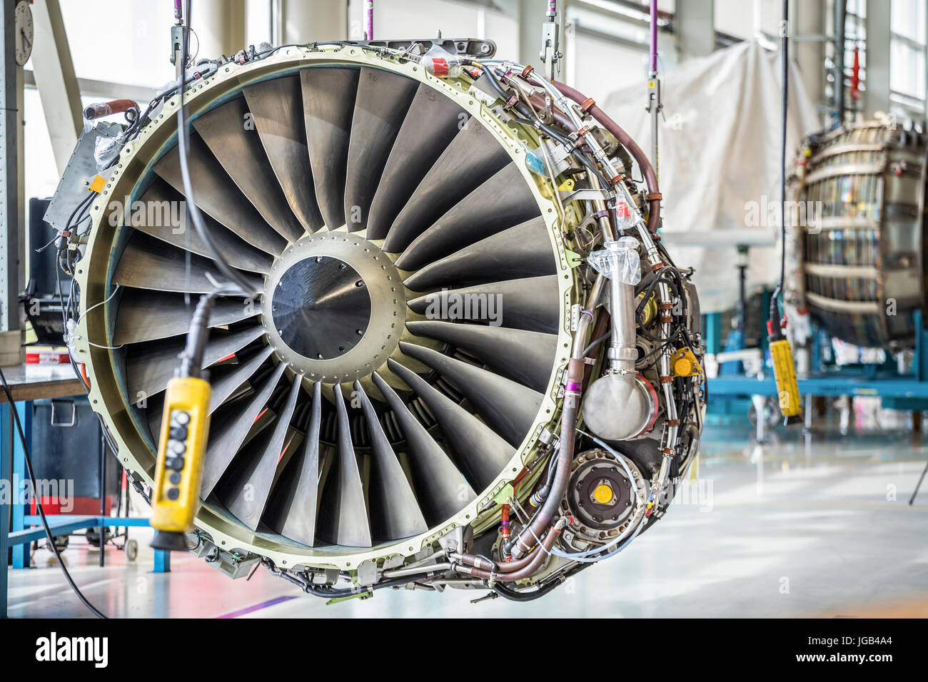 An airplane engine during maintenance in a warehouse Stock Photo Alamy