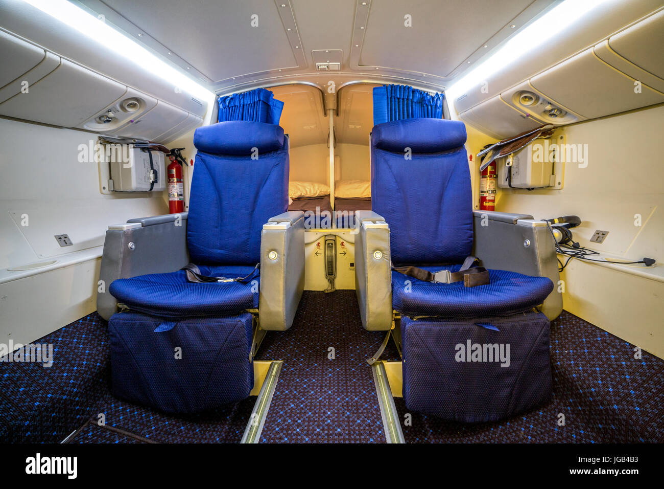Luxury cabin for pilot and copilot that enables them to rest and sleep during flight Stock Photo