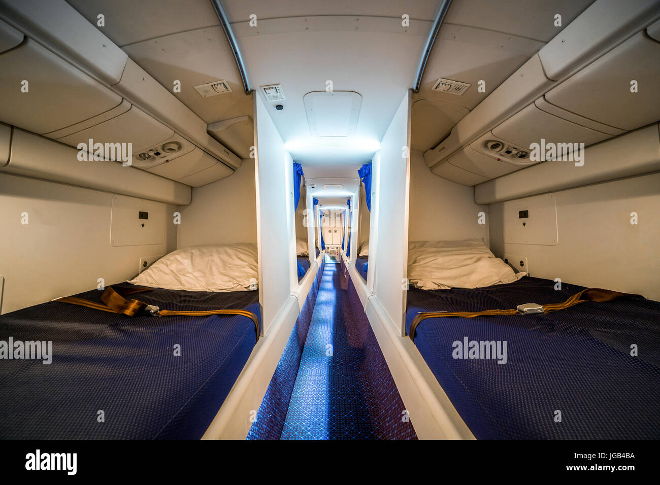 Luxury cabin for airplane crew that enables them to rest and sleep during flight Stock Photo