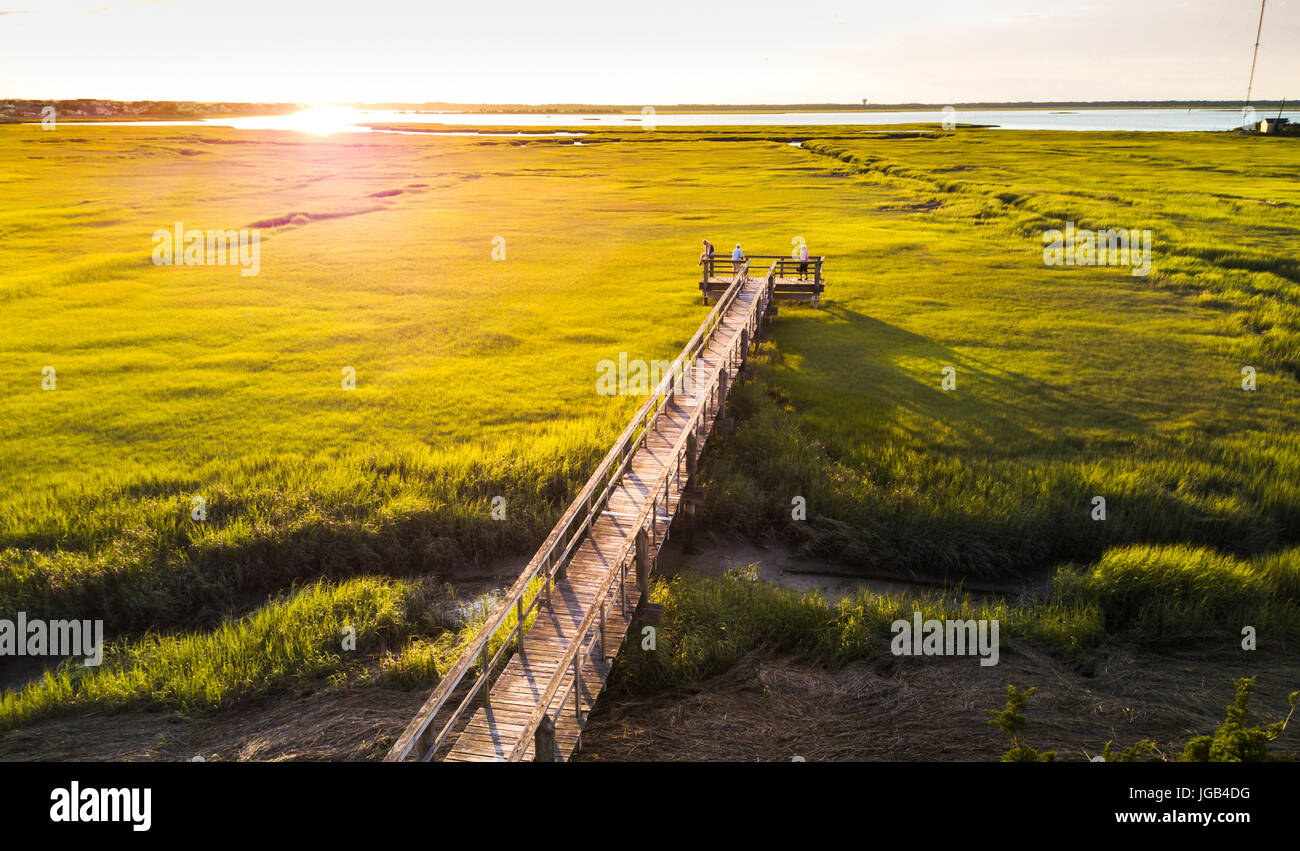 Aerial view of a wooden bridge over a swamp Stock Photo Alamy