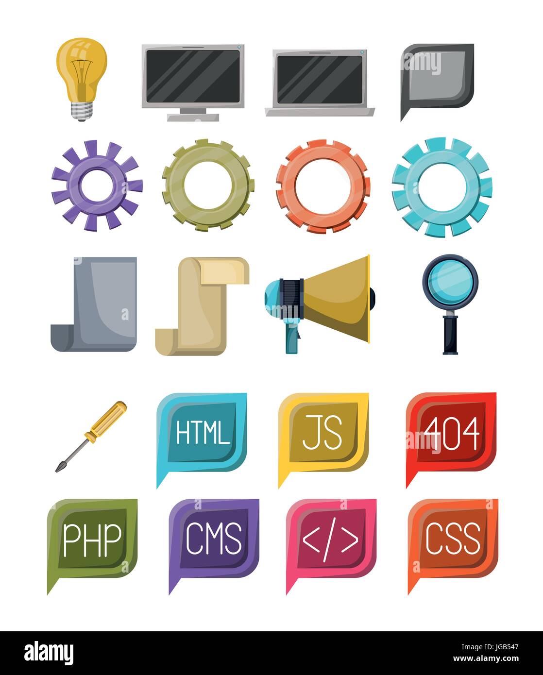 colorful set of icons elements of web programming languages Stock ...
