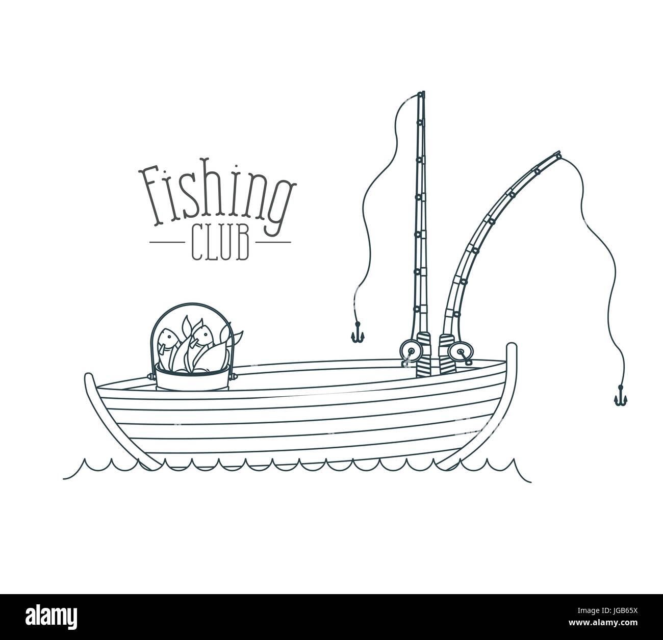 monochrome sketch silhouette boat fishing club and bucket full with fish  Stock Vector Image & Art - Alamy