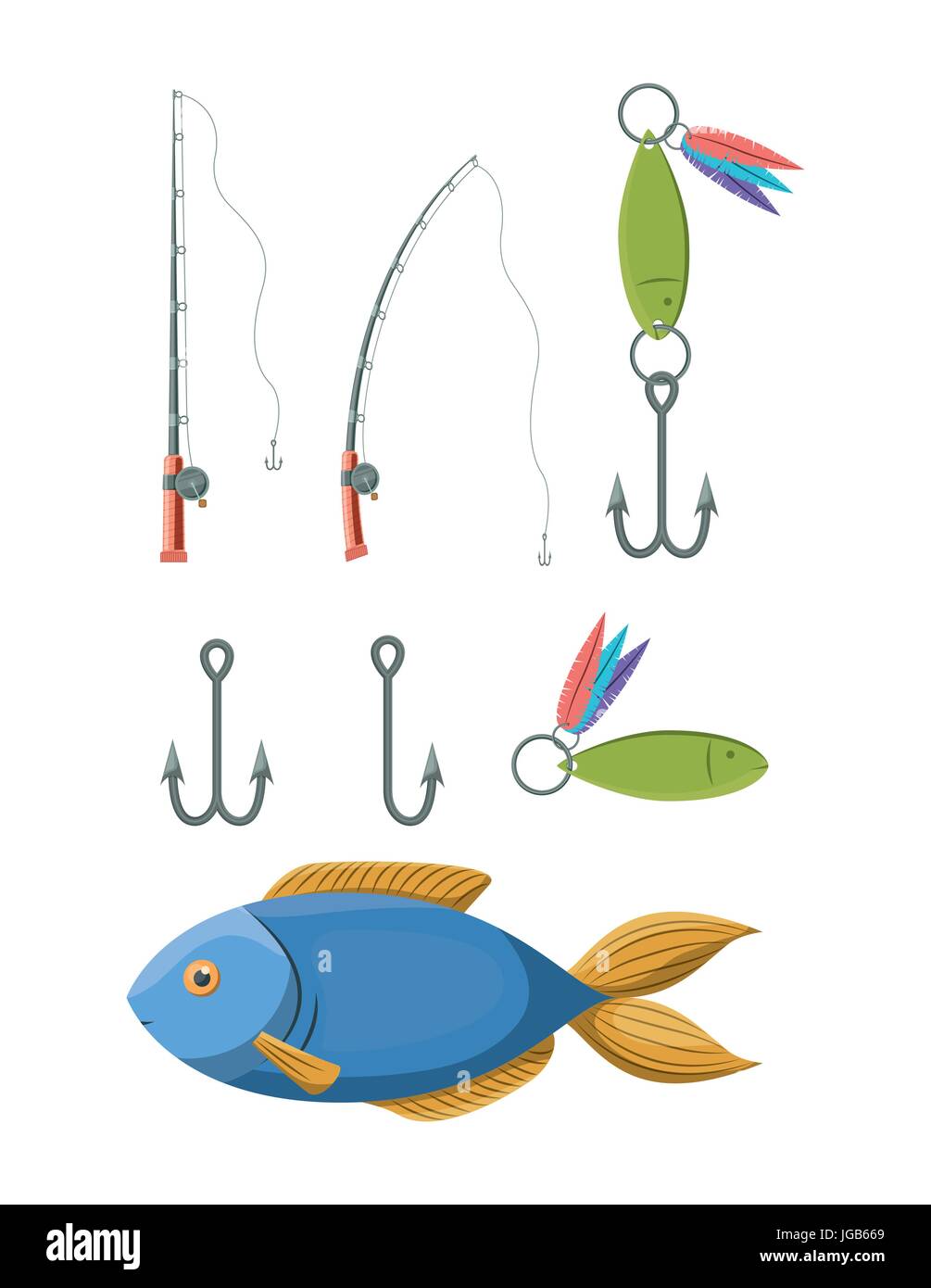 colorful set collection elements to fishing rod and hooks Stock Vector  Image & Art - Alamy
