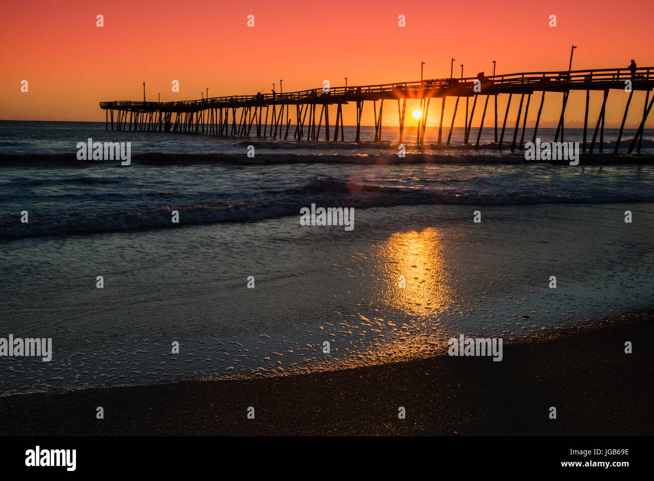 The Kitty Hawk Pier along the Outer Banks of North Carolina Stock Photo
