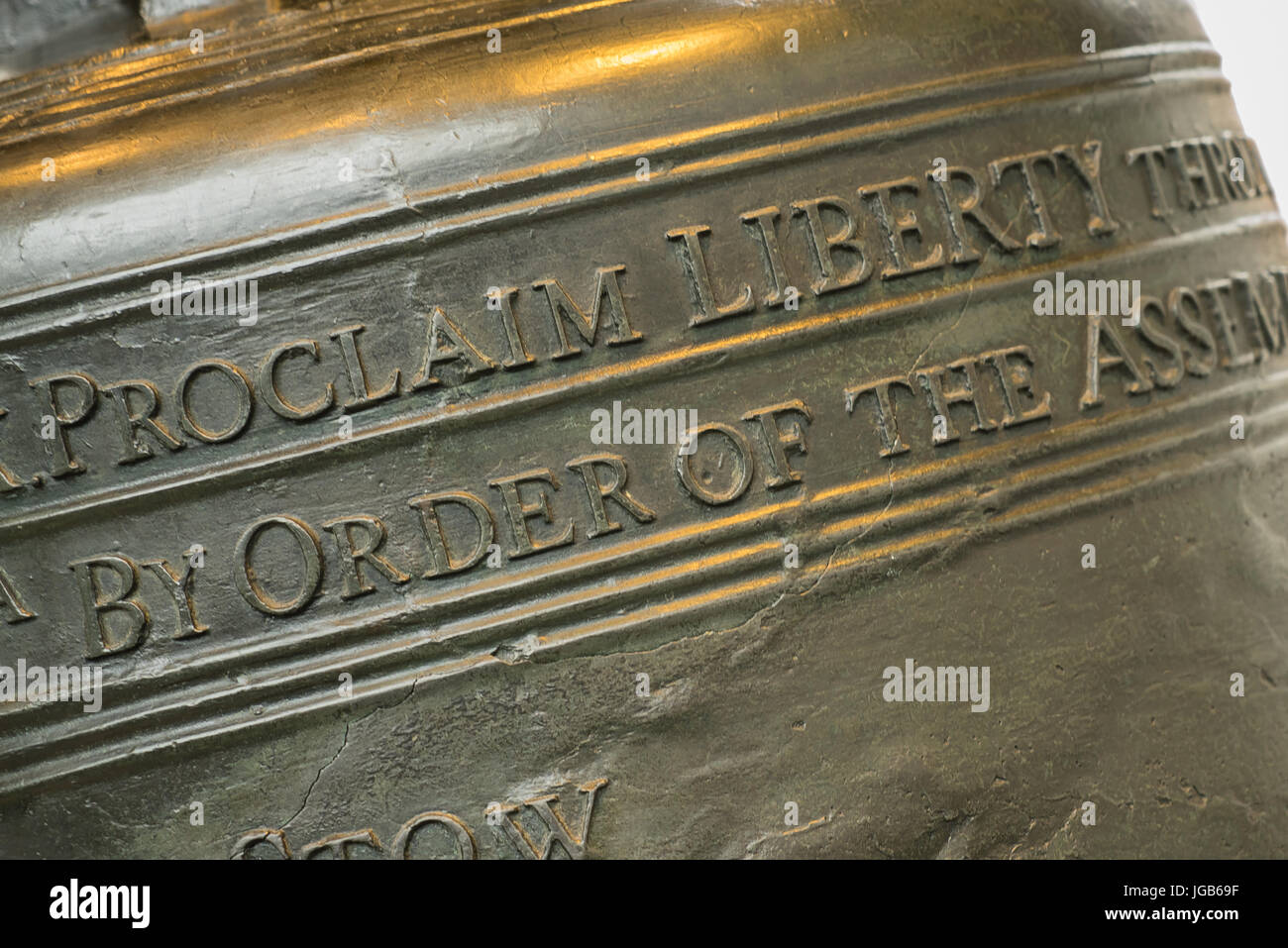 Focus on Proclaim Liberty on the Liberty Bell in Philadelphia, Pennsylvania Stock Photo