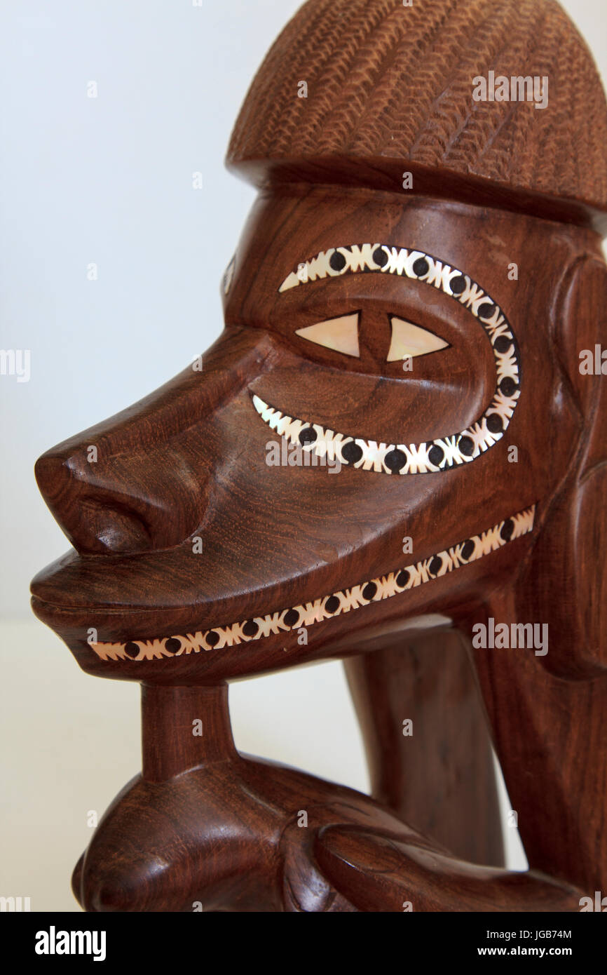 Solomons Islands wood carved war canoe figurehead nguzu nguzu Stock Photo