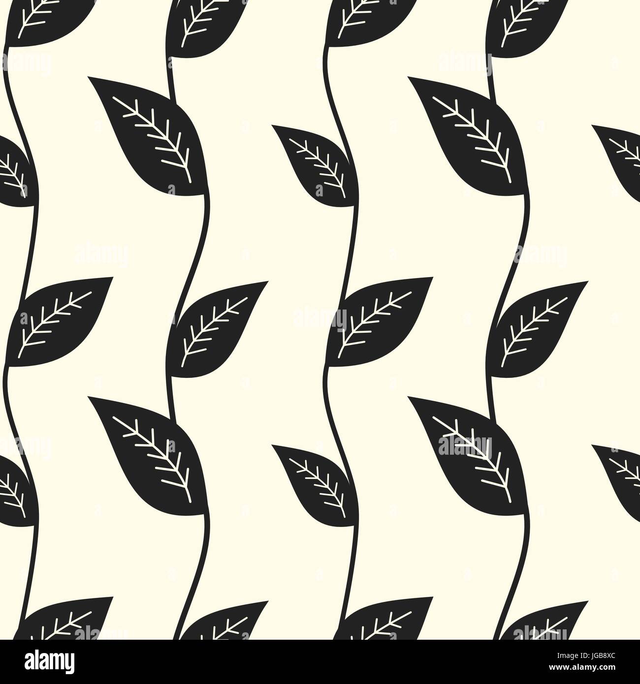black and white seamless vector pattern background with leaves Stock ...