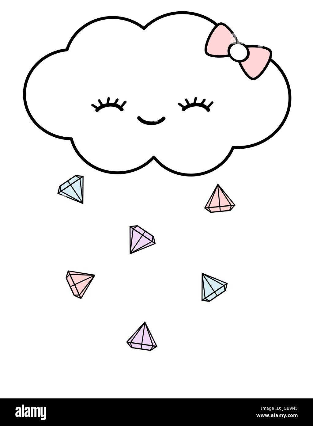 cute cartoon cloud drops colorful diamonds vector illustration Stock Vector