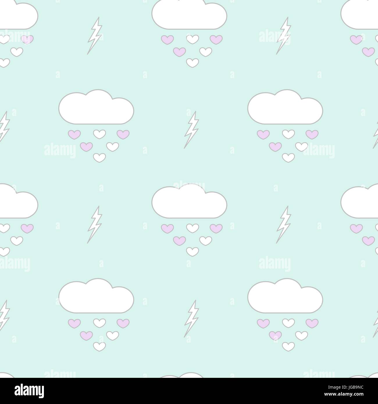 cute cartoon clouds drops hearts romantic and lovely seamless vector ...