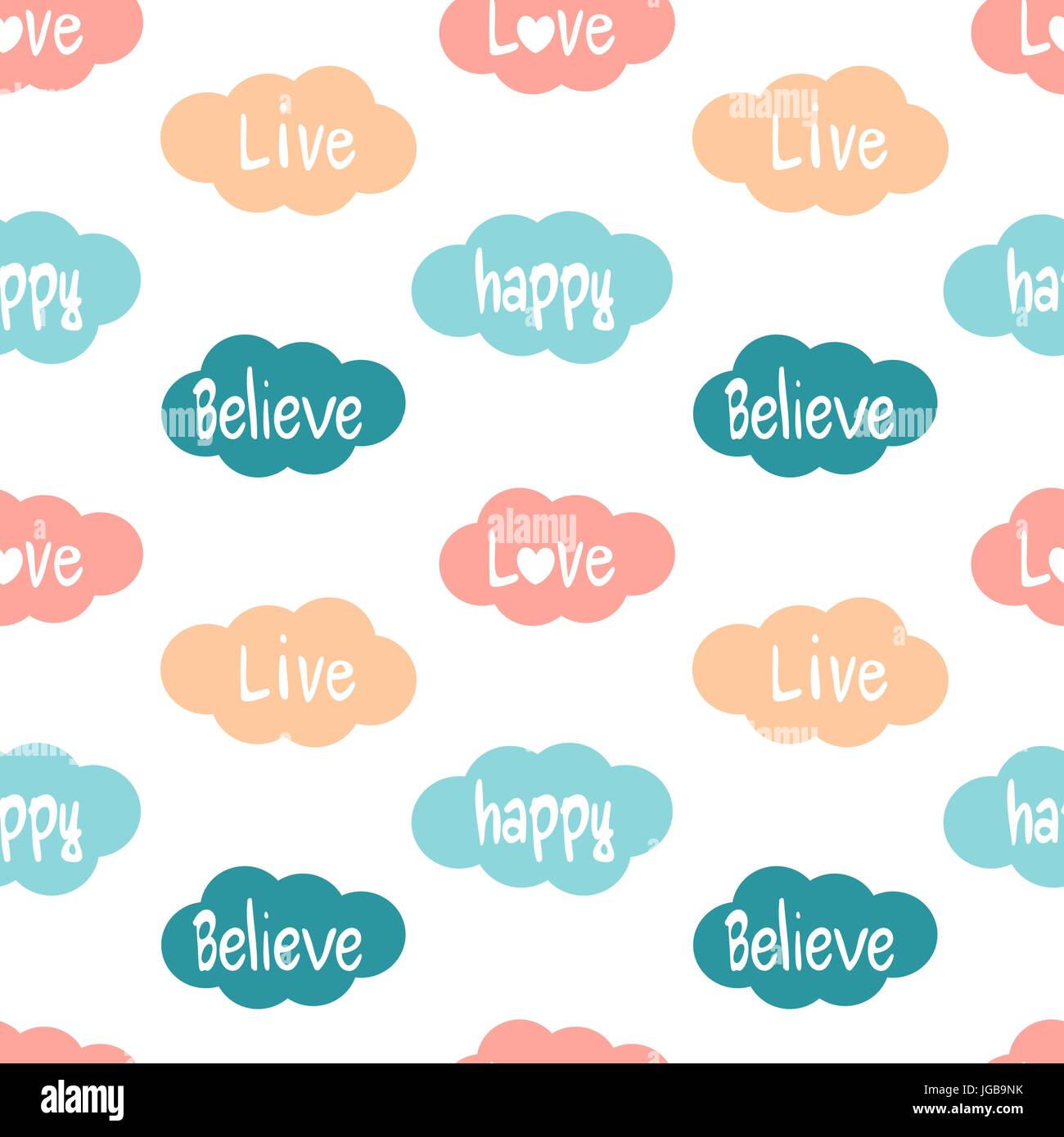 seamless vector pattern background illustration with clouds with words ...