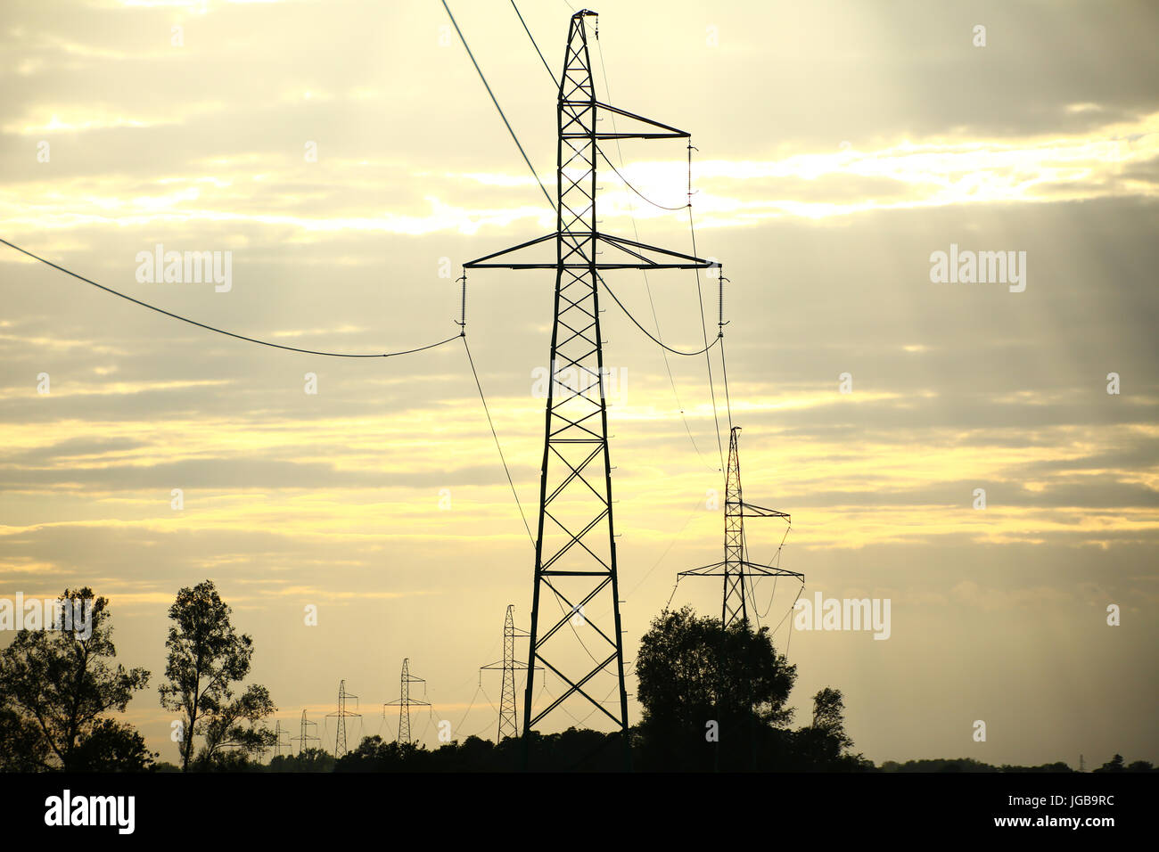 Electricity power lines in rural landscape Stock Photo - Alamy