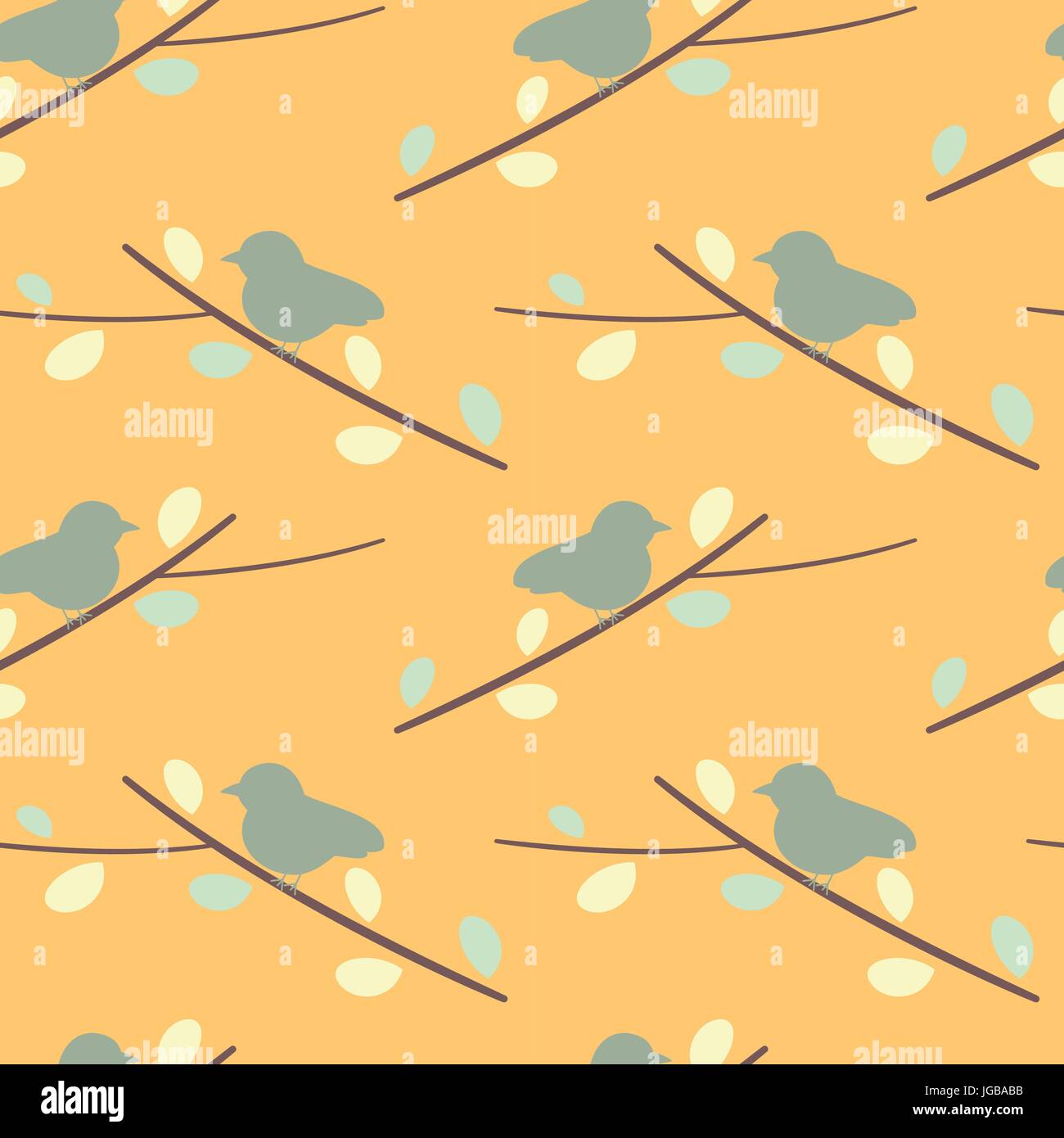 cute bird on branch silhouette seamless vector pattern background ...