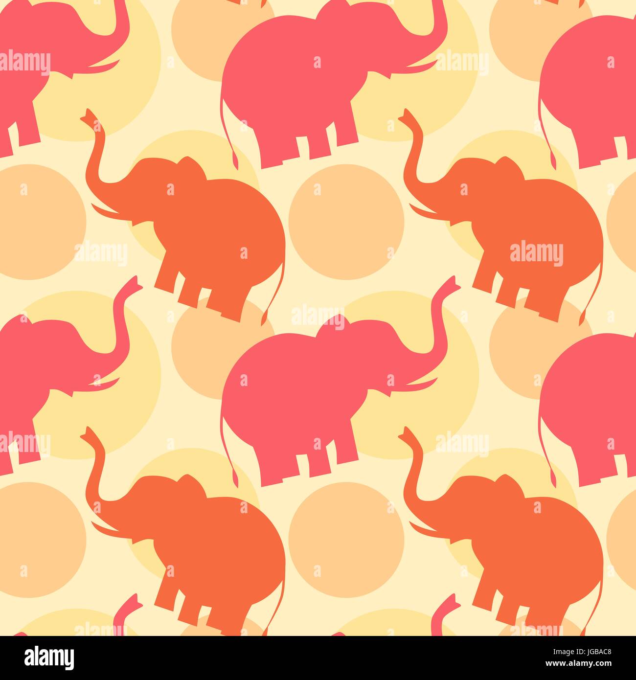 pink orange elephant silhouette seamless vector pattern background illustration Stock Vector