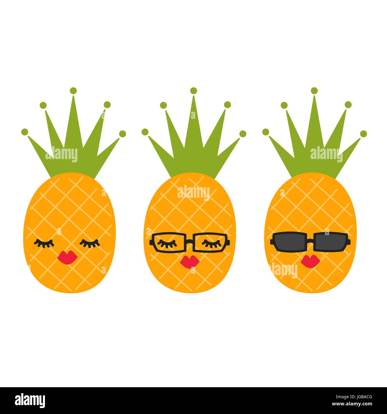 cute cartoon pineapples vector set illustration Stock Vector Image ...