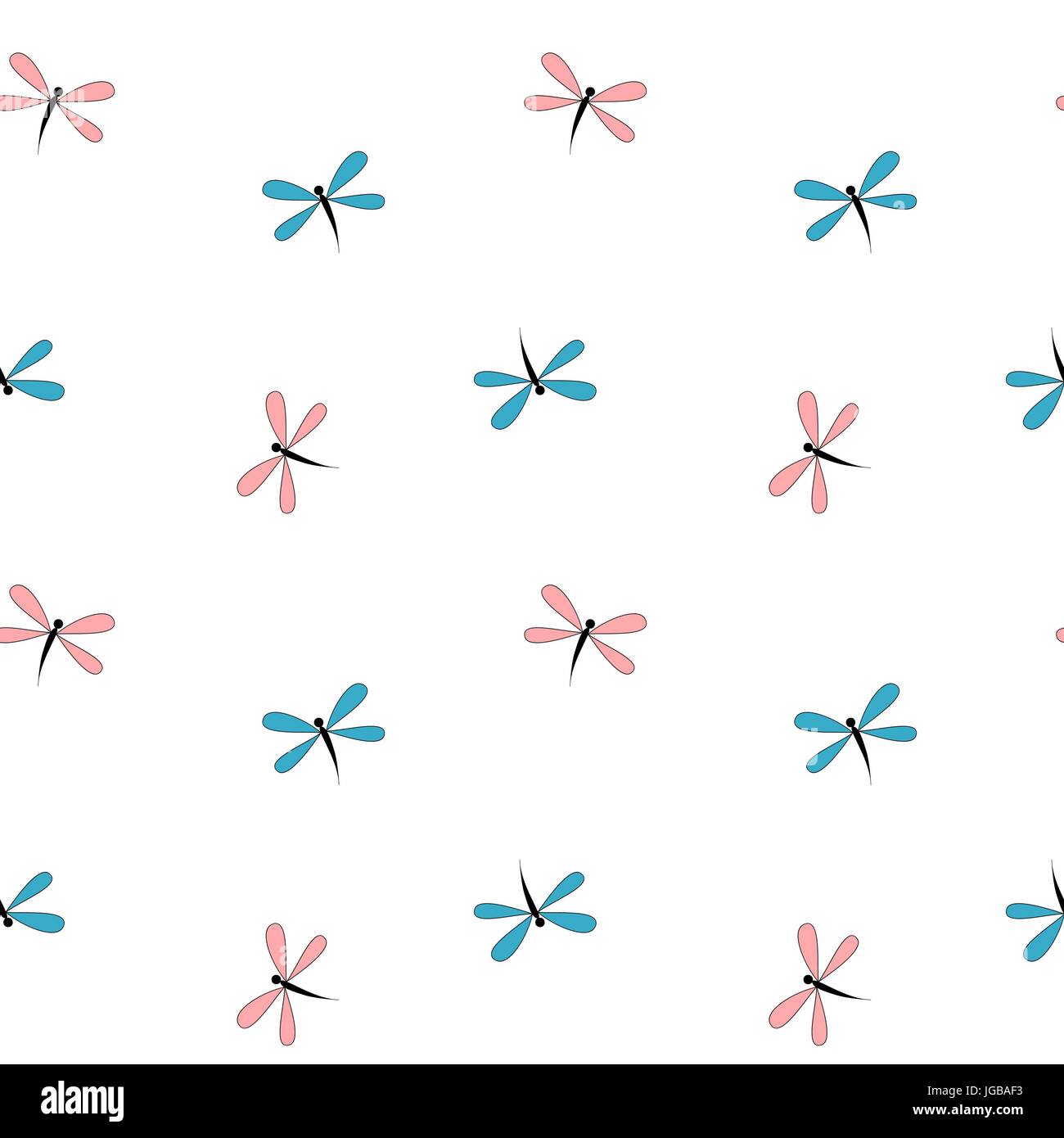 cute lovely blue and pink dragonflies seamless vector pattern ...
