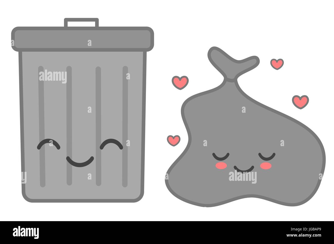 cute cartoon garbage and garbage bin in love funny cute vector ...