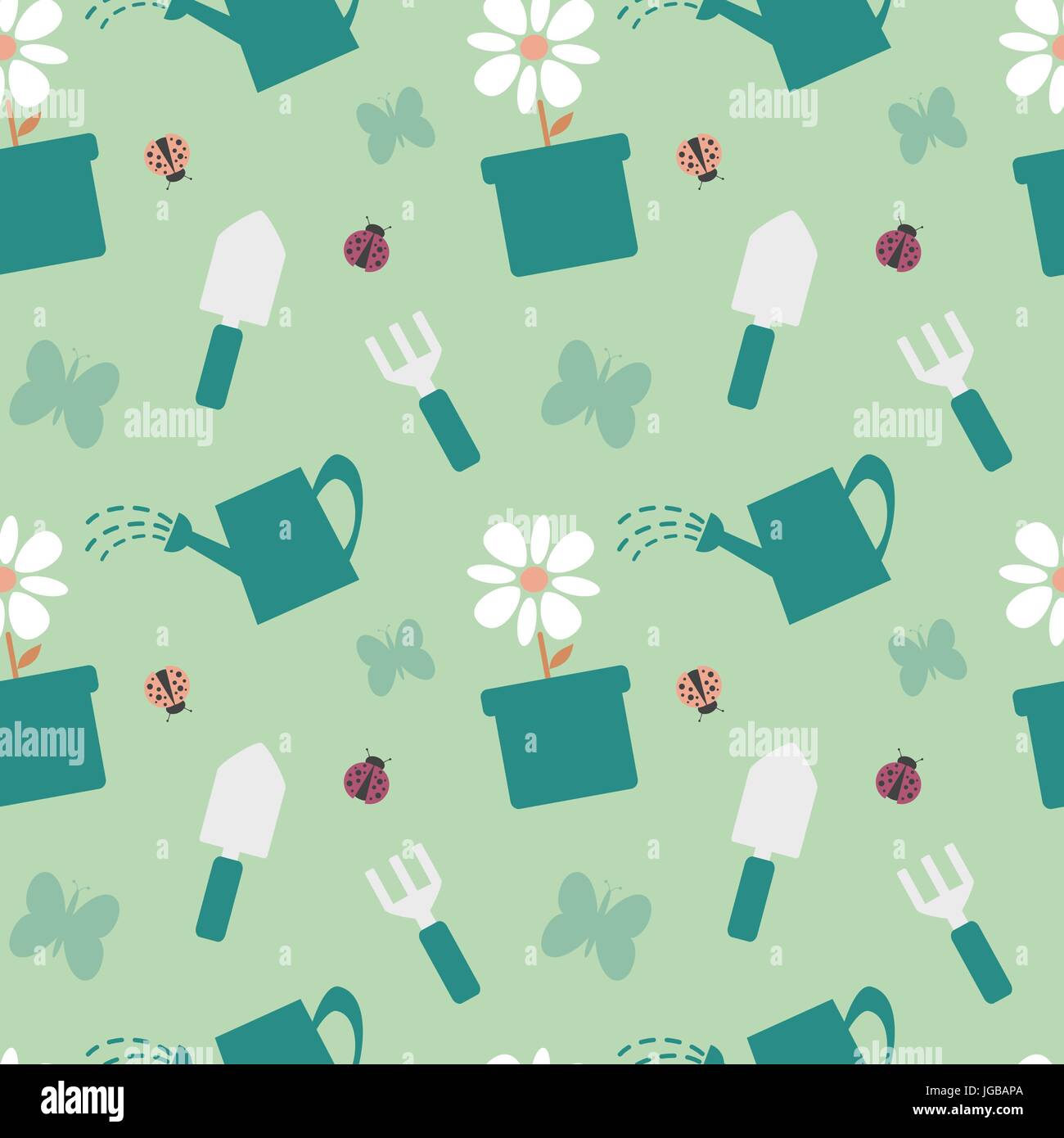 colorful gardening tools cute seamless vector pattern background ...