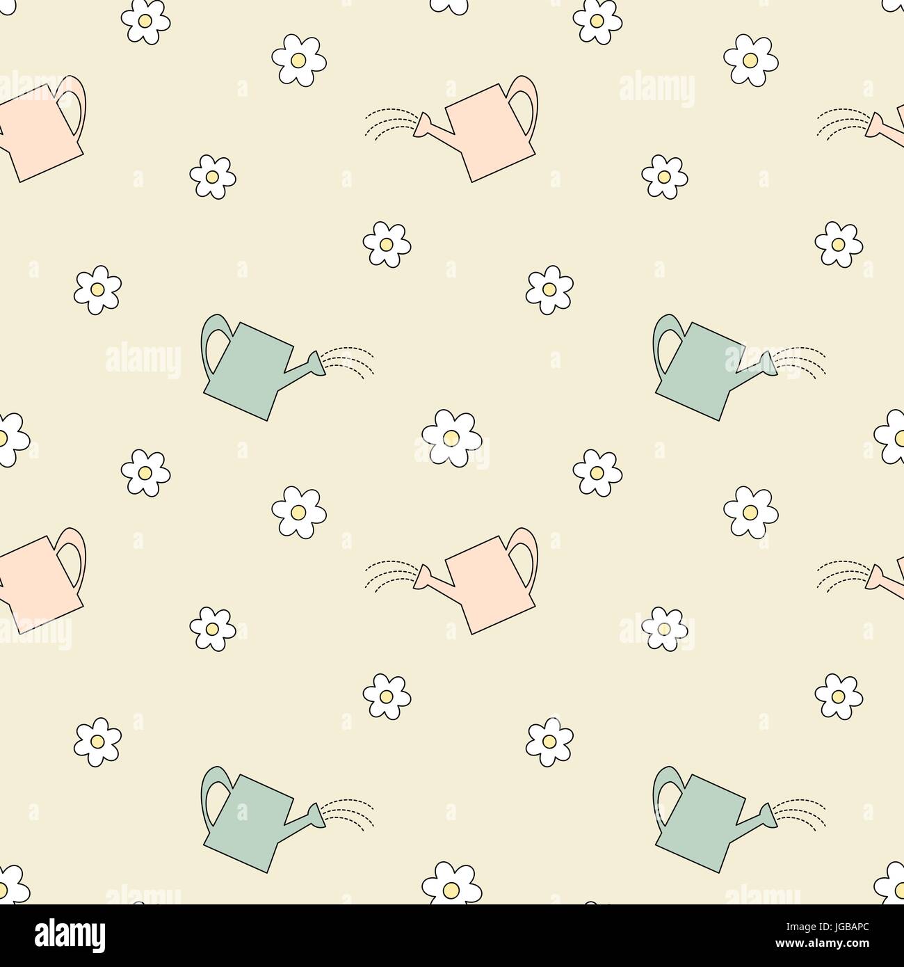 cute watering can seamless vector pattern background illustration with ...