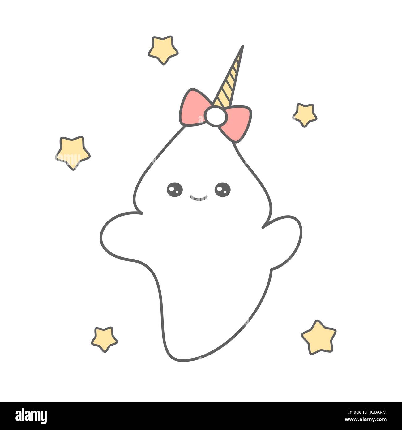 cute cartoon unicorn baby ghost vector illustration Stock Vector Image