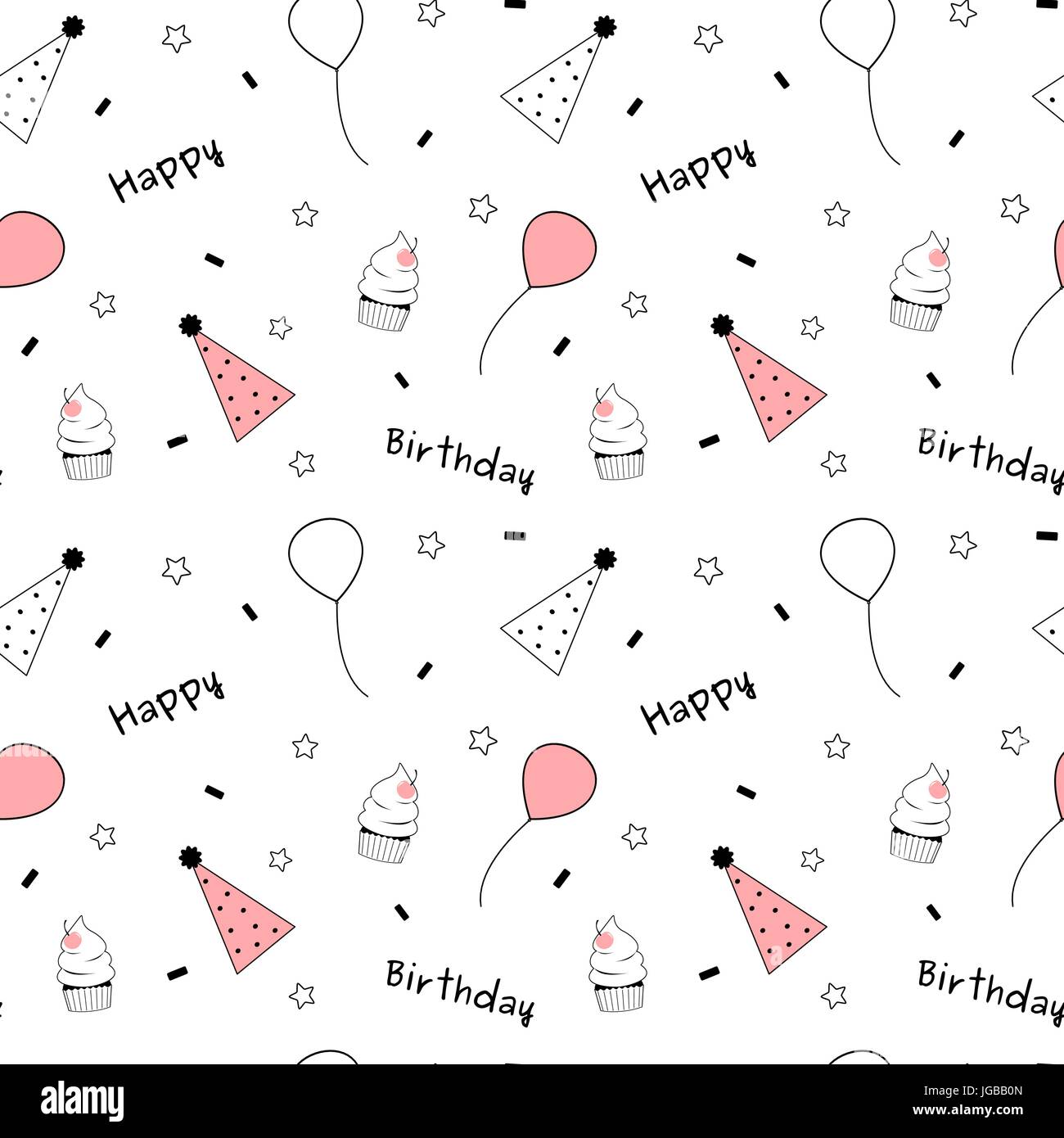 black white pink cute lovely happy birthday seamless vector ...