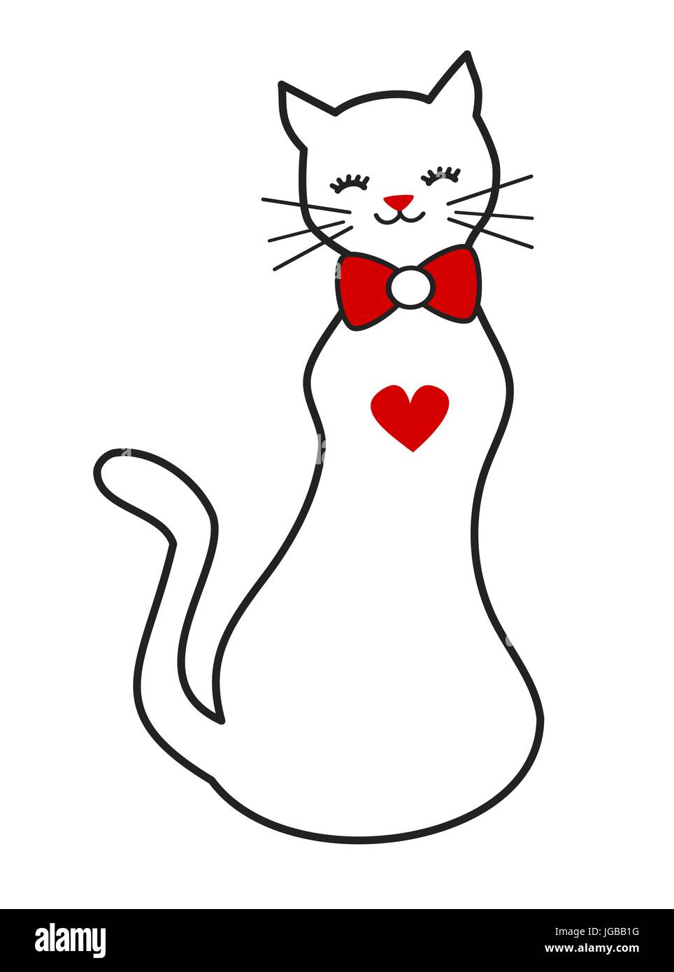 cute lovely black white red cat vector illustration isolated on white ...